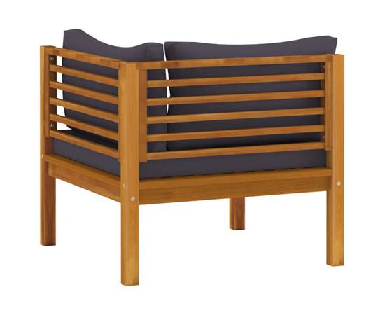 Canapele de colț, 2 buc., perne gri închis, lemn masiv acacia, 6 image