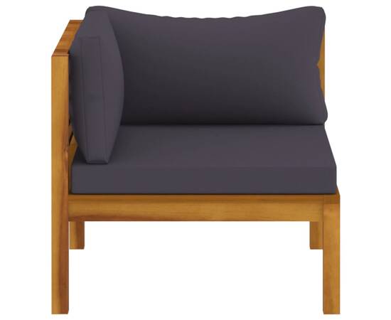 Canapele de colț, 2 buc., perne gri închis, lemn masiv acacia, 5 image