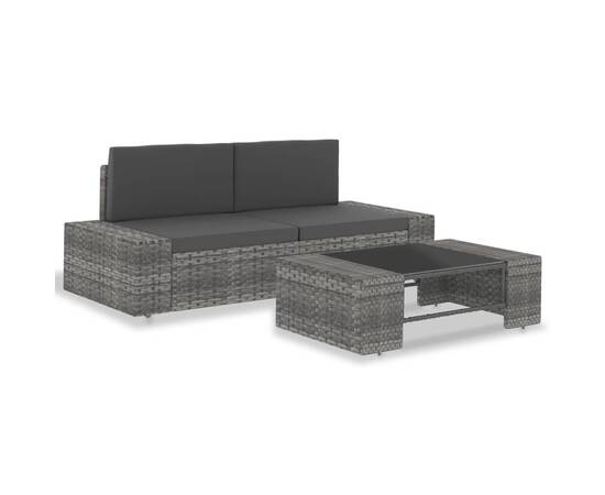 Set mobilier de grădină, 3 piese, gri, poliratan