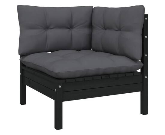 Set mobilier grădină cu perne, 3 piese, negru, lemn masiv pin, 3 image