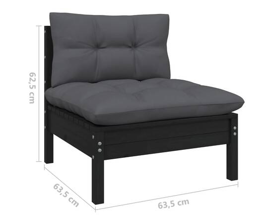 Set mobilier grădină cu perne, 3 piese, negru, lemn masiv pin, 10 image