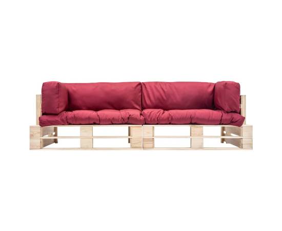Set canapea grădină paleți cu perne roșii, 2 piese, lemn de pin, 3 image