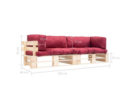 Set canapea grădină paleți cu perne roșii, 2 piese, lemn de pin, 5 image