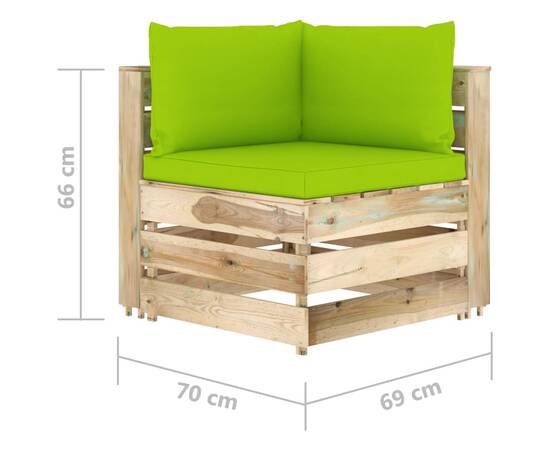 Canapea de colț modulară cu perne, lemn verde tratat, 6 image