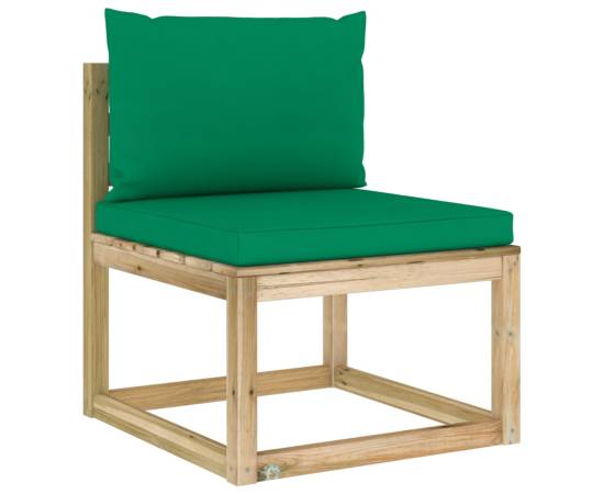 Canapea de grădină de mijloc, cu perne, lemn pin tratat verde, 2 image