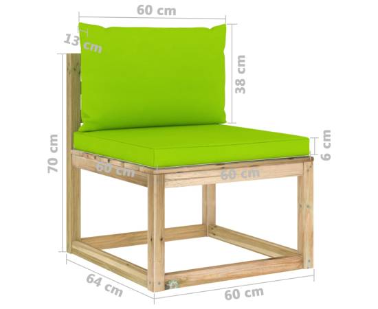 Canapea de grădină de mijloc, cu perne, lemn pin tratat verde, 7 image