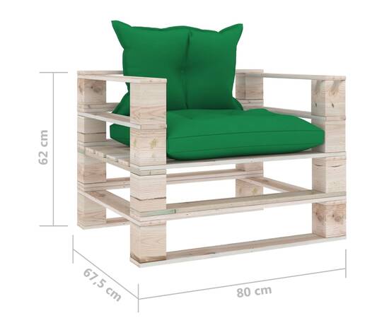 Canapea de grădină din paleți cu perne verzi, lemn de pin, 6 image