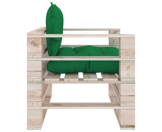 Canapea de grădină din paleți cu perne verzi, lemn de pin, 3 image