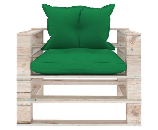 Canapea de grădină din paleți cu perne verzi, lemn de pin, 2 image