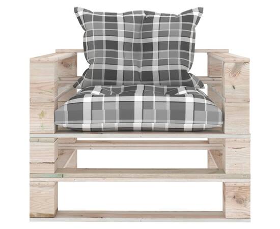 Canapea grădină din paleți cu perne gri, carouri, lemn de pin, 3 image