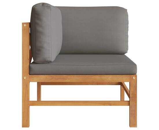 Canapea de colț, cu perne gri închis, lemn masiv de tec, 2 image