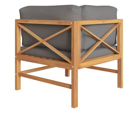 Canapea de colț, cu perne gri închis, lemn masiv de tec, 3 image