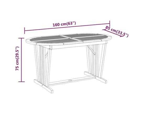 Masă de grădină, 160x85x75 cm, lemn masiv eucalipt, 6 image