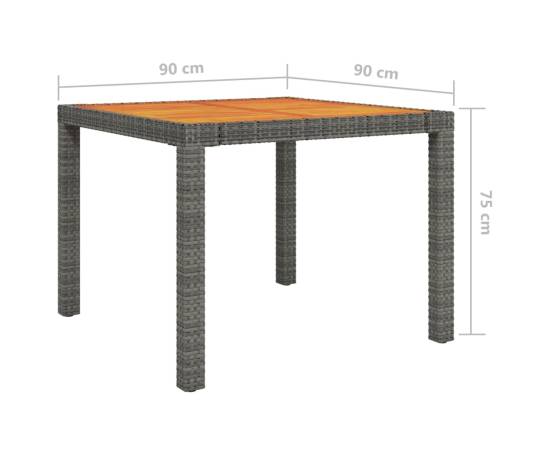 Masă de grădină, gri, 90x90x75 cm, poliratan/lemn de acacia, 6 image