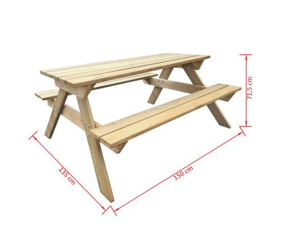 Masă de picnic, 150 x 135 x 71,5 cm, lemn, 4 image