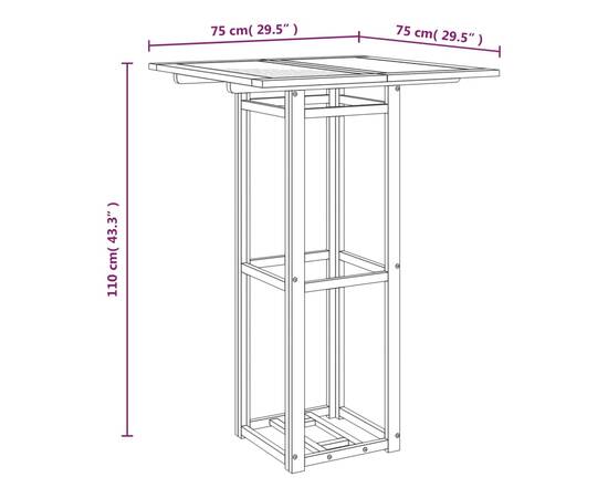 Masa de bistro, 75x75x110 cm, lemn masiv de acacia, 8 image
