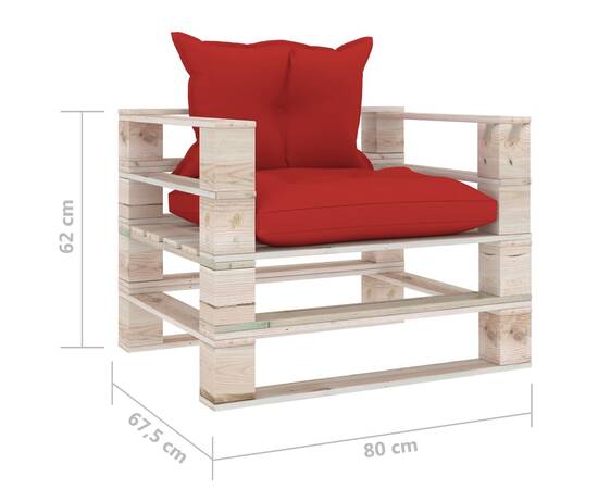 Canapea de grădină din paleți cu perne roșii, lemn de pin, 6 image