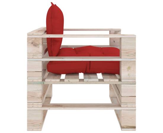 Canapea de grădină din paleți cu perne roșii, lemn de pin, 3 image