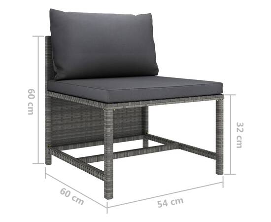 Set mobilier de grădină cu perne, 3 piese, gri, poliratan, 11 image