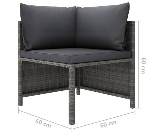 Set mobilier de grădină cu perne, 3 piese, gri, poliratan, 10 image