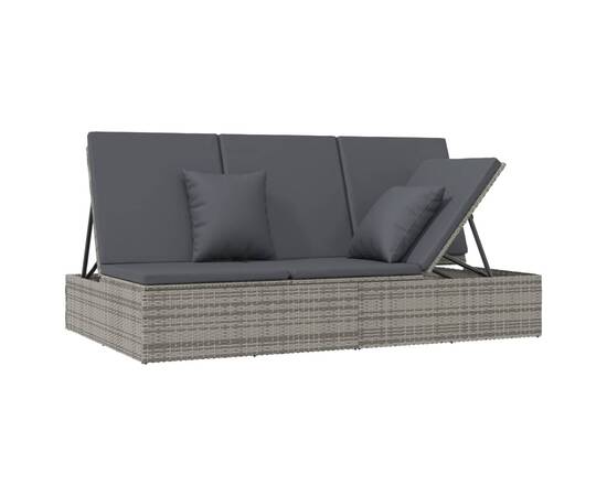 Șezlong/canapea rabatabilă cu perne, gri închis, poliratan, 4 image