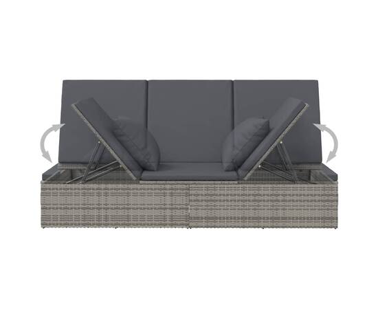 Șezlong/canapea rabatabilă cu perne, gri închis, poliratan, 8 image