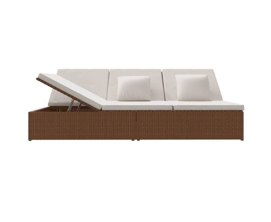 Șezlong/canapea rabatabilă cu perne, maro, poliratan, 3 image