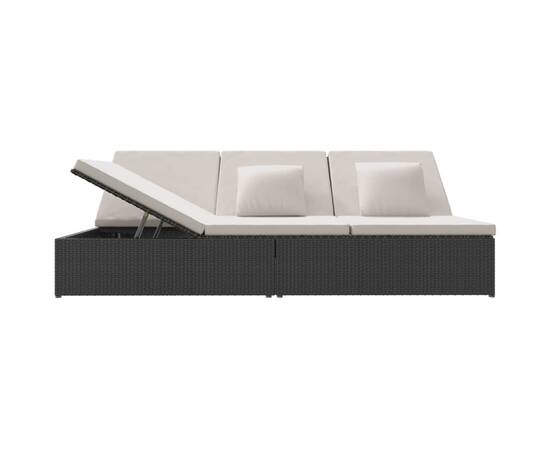 Șezlong/canapea rabatabilă cu perne, negru, poliratan, 3 image