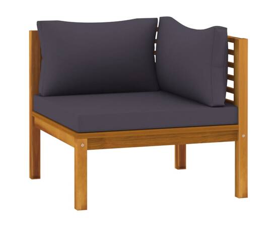 Canapea de colț modulară, perne gri închis, lemn masiv acacia, 2 image
