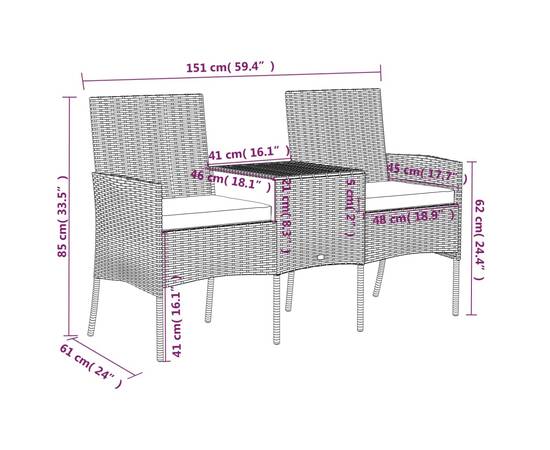 Canapea de grădină cu 2 locuri masă de ceai antracit poliratan, 5 image