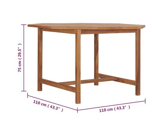 Masă de grădină, 110x110x75 cm, lemn masiv de tec, 7 image