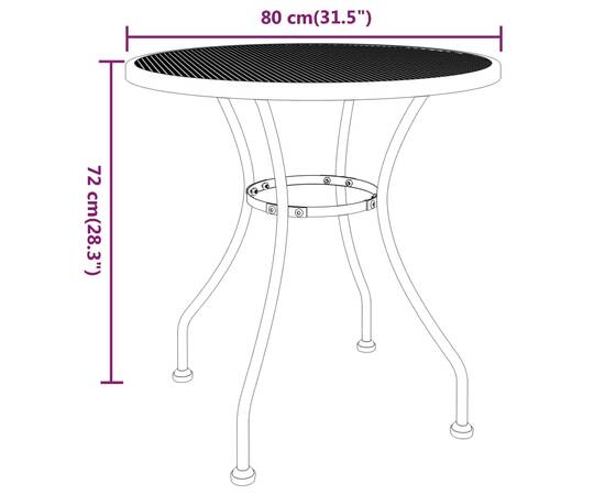 Masă de grădină antracit Ø80x72 cm plasă metalică expandată, 5 image