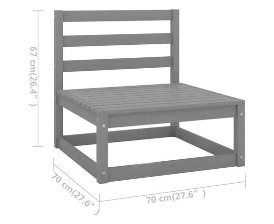 Set mobilier de grădină cu perne, 2 piese, gri, lemn masiv pin, 6 image