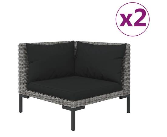 Set mobilier grădină,3 piese,gri închis,poliratan semi-rotund, 3 image