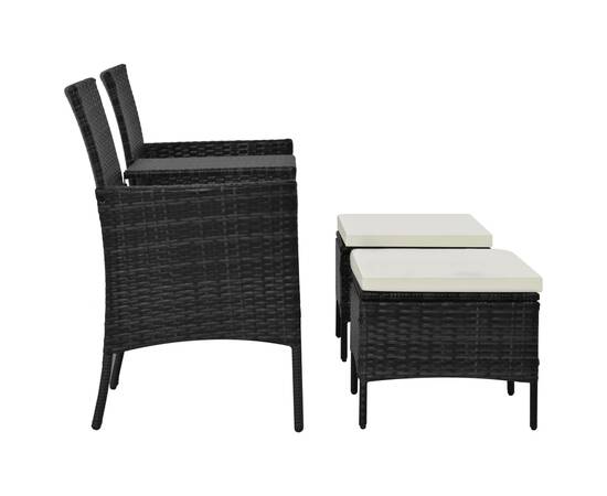Canapea grădină cu 2 locuri cu masă & taburete, negru poliratan, 2 image