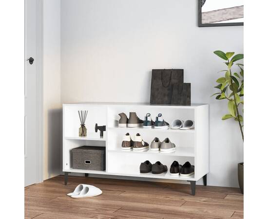 Pantofar, alb extralucios, 102x36x60 cm, lemn compozit