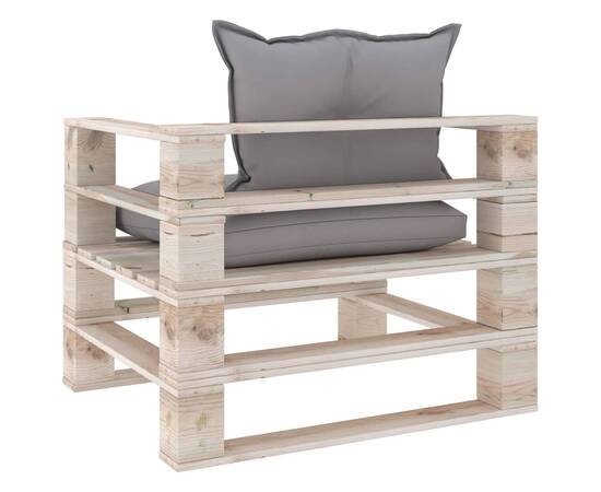 Canapea de grădină din paleți cu perne gri, lemn de pin, 4 image