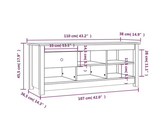 Dulap pentru pantofi, alb, 110x38x45,5 cm, lemn masiv pin, 10 image