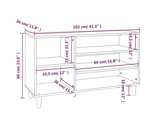 Pantofar, stejar maro, 102x36x60 cm, lemn prelucrat, 8 image