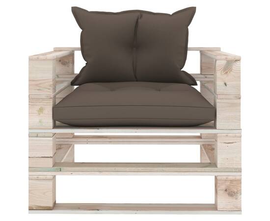 Canapea de grădină din paleți, perne gri taupe, lemn de pin, 2 image