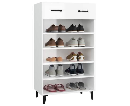 Pantofar, alb extralucios, 60x35x105 cm, lemn compozit, 4 image