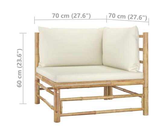 Set mobilier de grădină, 2 piese, perne alb crem, bambus, 6 image