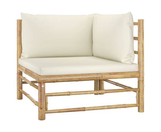 Set mobilier de grădină, 2 piese, perne alb crem, bambus, 2 image