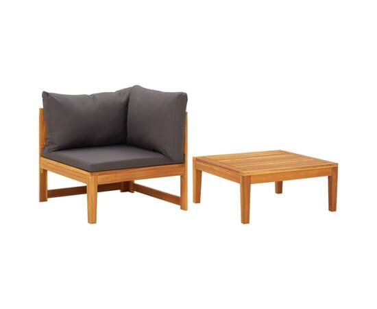 Set mobilier grădină cu perne gri închis, 2 piese, lemn acacia