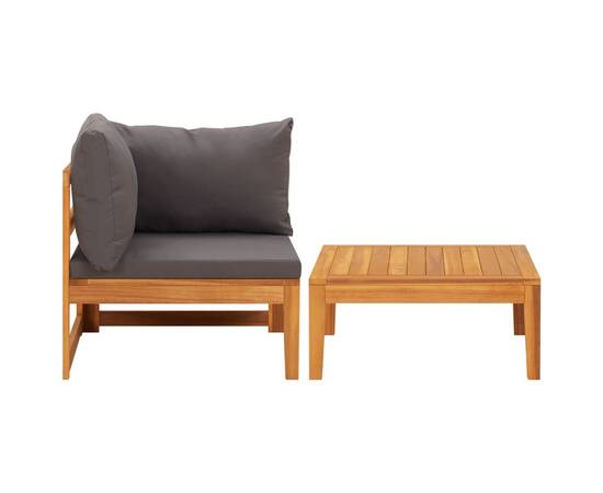 Set mobilier grădină cu perne gri închis, 2 piese, lemn acacia, 2 image