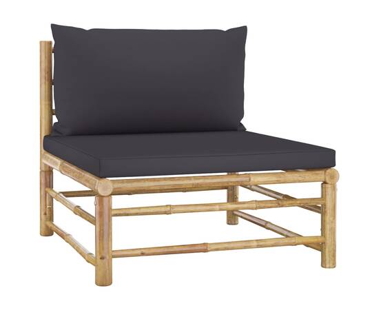 Canapea de mijloc pentru grădină, perne gri închis, bambus