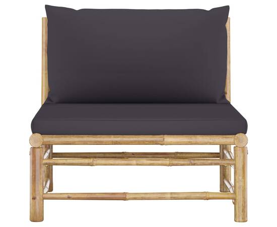 Canapea de mijloc pentru grădină, perne gri închis, bambus, 2 image