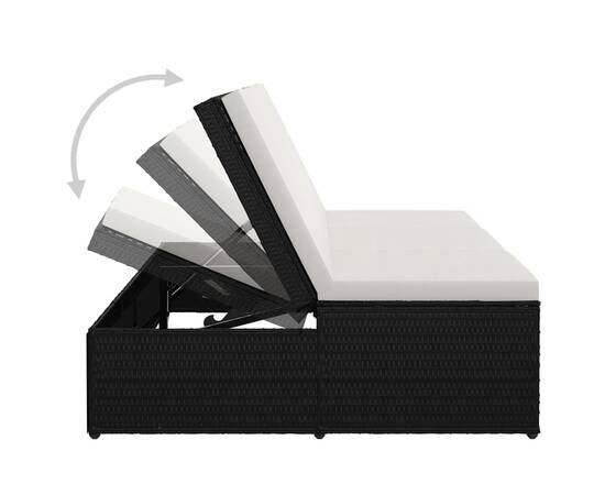 Șezlong tip pat rabatabil cu pernă, negru, poliratan, 9 image