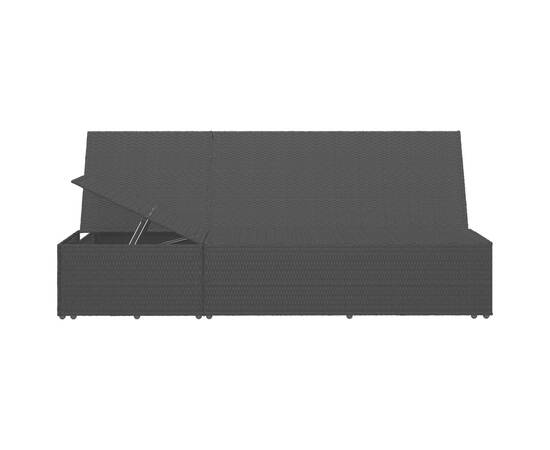 Șezlong tip pat rabatabil cu pernă, negru, poliratan, 10 image