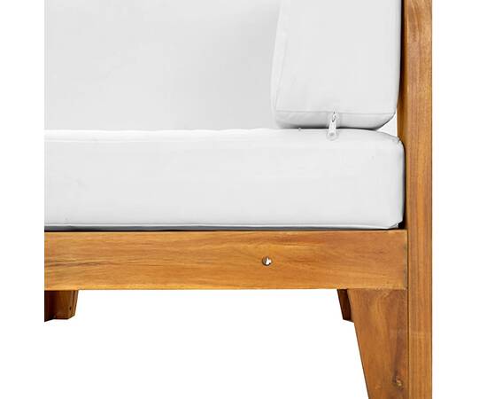 Canapea colțar modulară cu perne alb crem, lemn masiv de acacia, 6 image